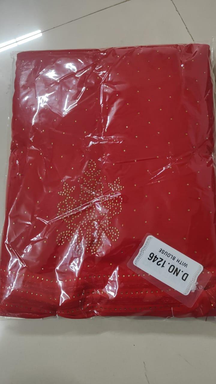 Red Embellished Georgette Saree - Peachmode