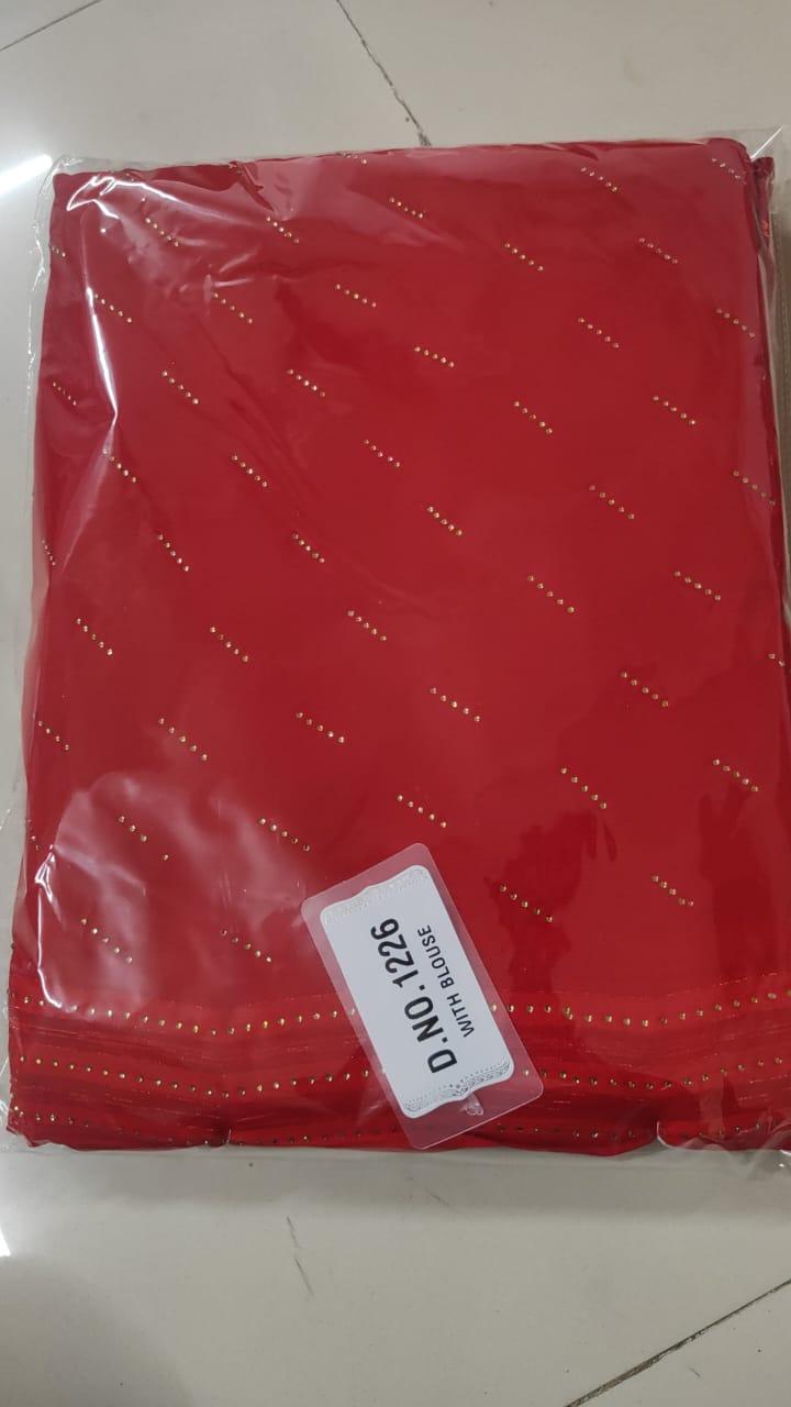 Red Embellished Georgette Saree - Peachmode