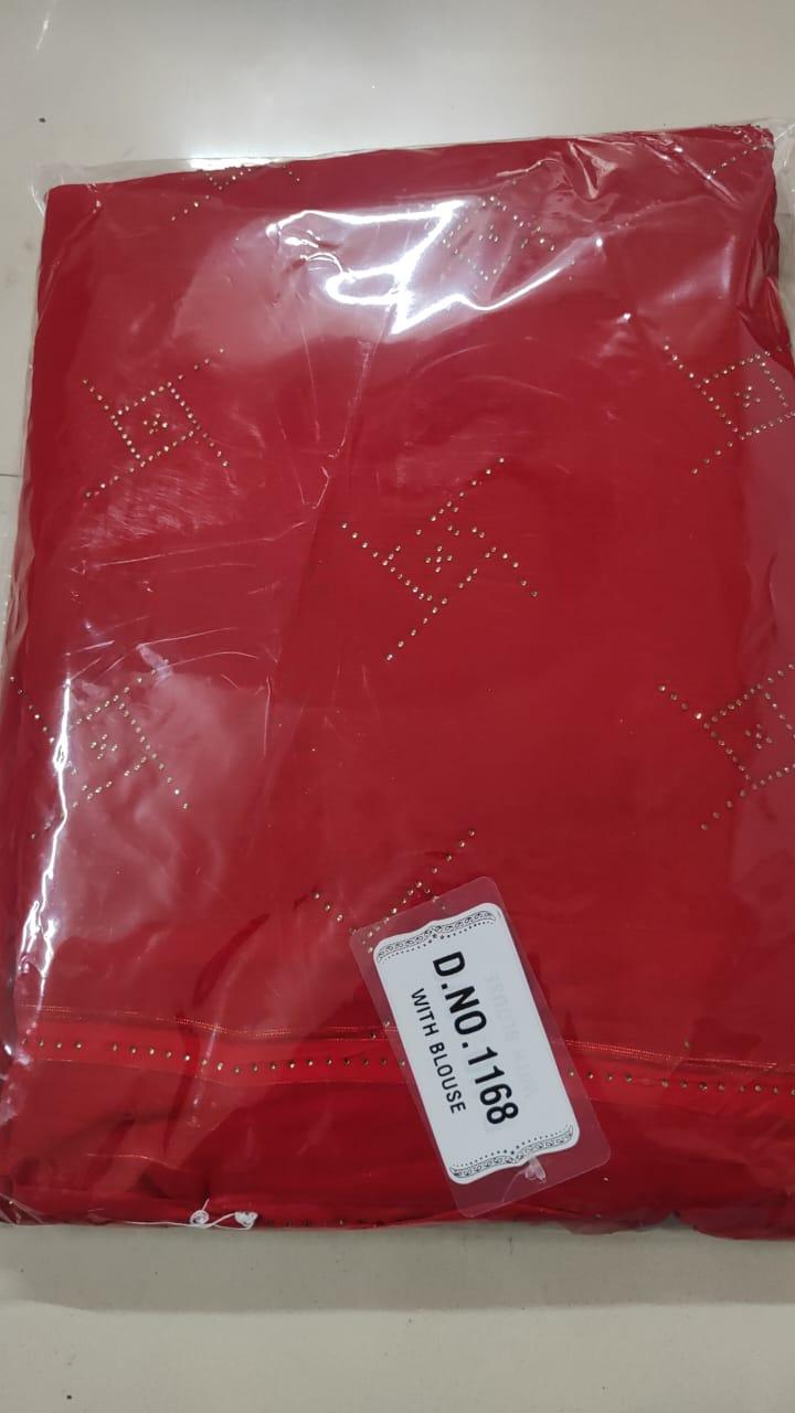 Red Embellished Georgette Saree - Peachmode