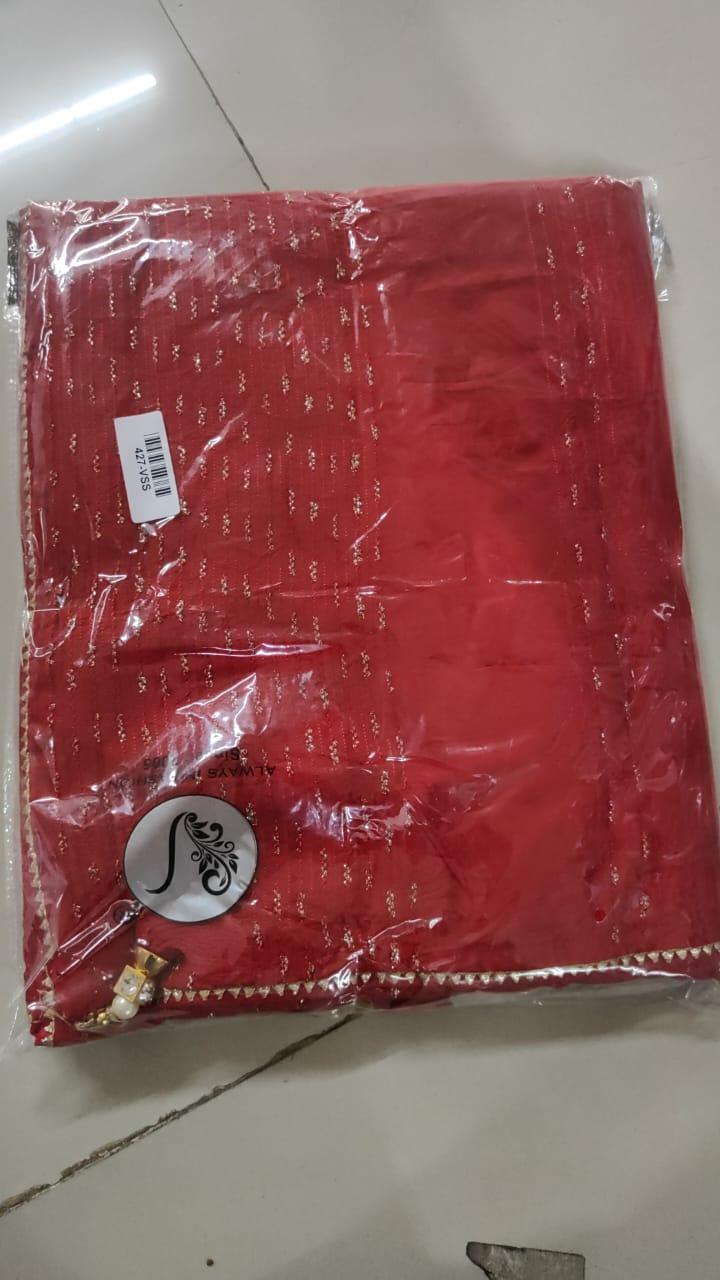 Red Embroidered Georgette Saree - Peachmode