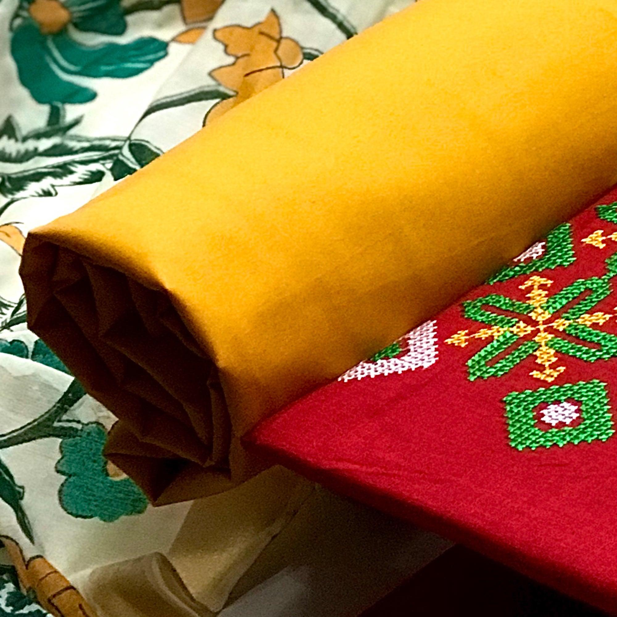 Red Embroidered Pure Cotton Dress Material - Peachmode
