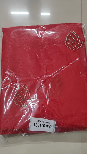Red Embroidered With Embellished Georgette Saree - Peachmode