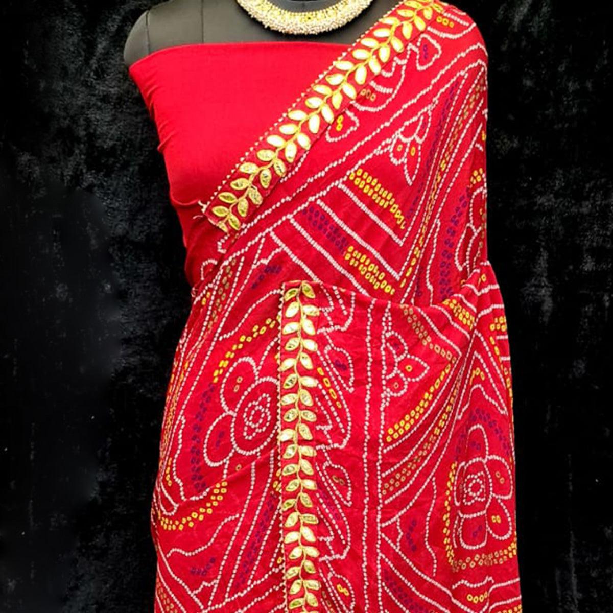 Red Festive Wear Bandhani Printed Georgette Saree - Peachmode