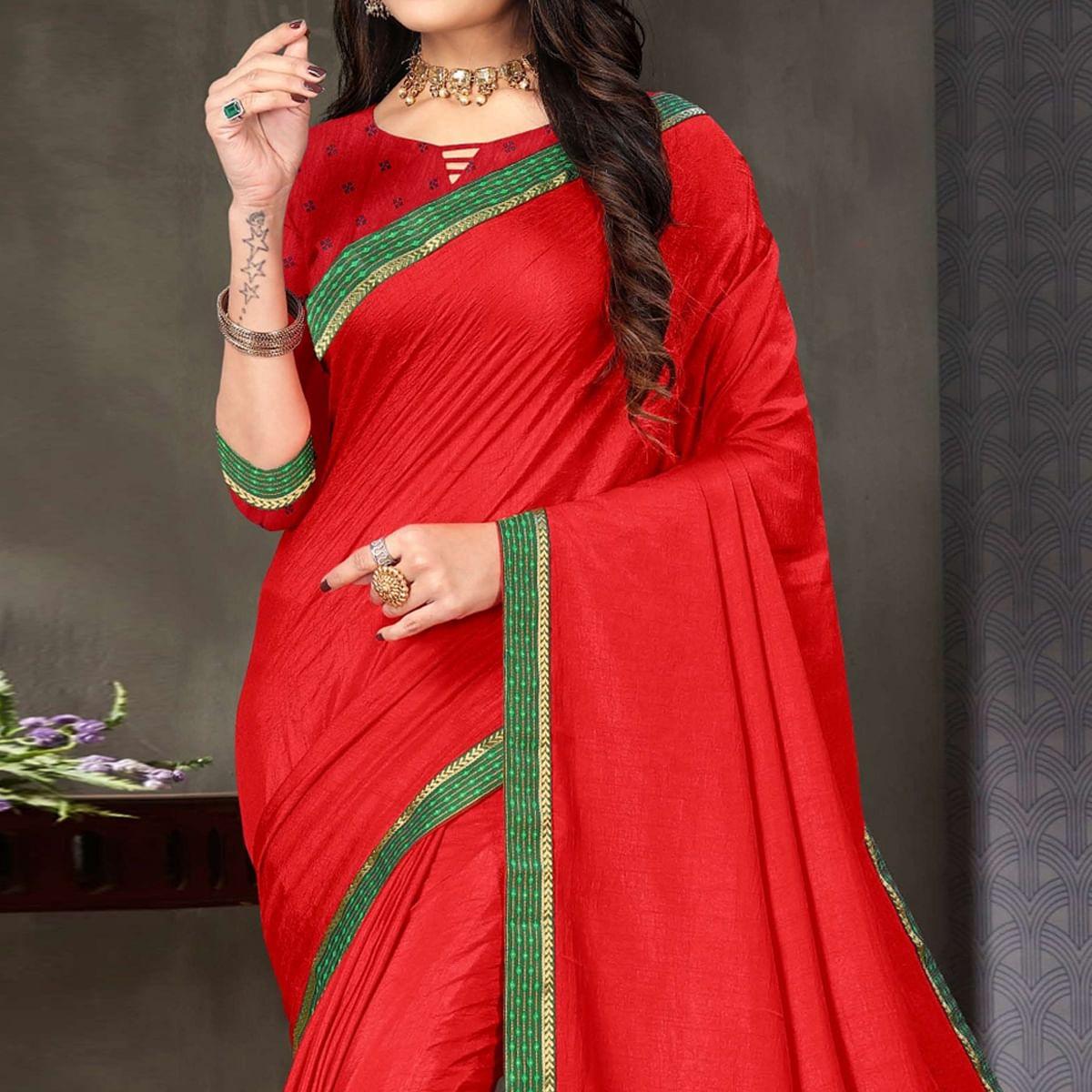 Red Festive Wear Embellished Art Silk Saree - Peachmode