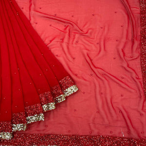 Red Festive Wear Embellished Georgette Saree - Peachmode