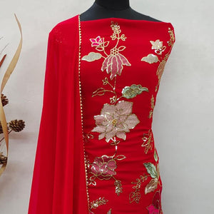 Red Festive Wear Floral Embroidered Georgette Sharara Suit - Peachmode