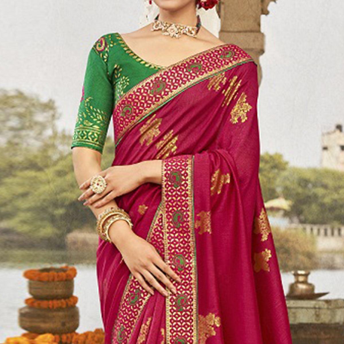 Red Festive Wear Jari Work Silk Saree - Peachmode
