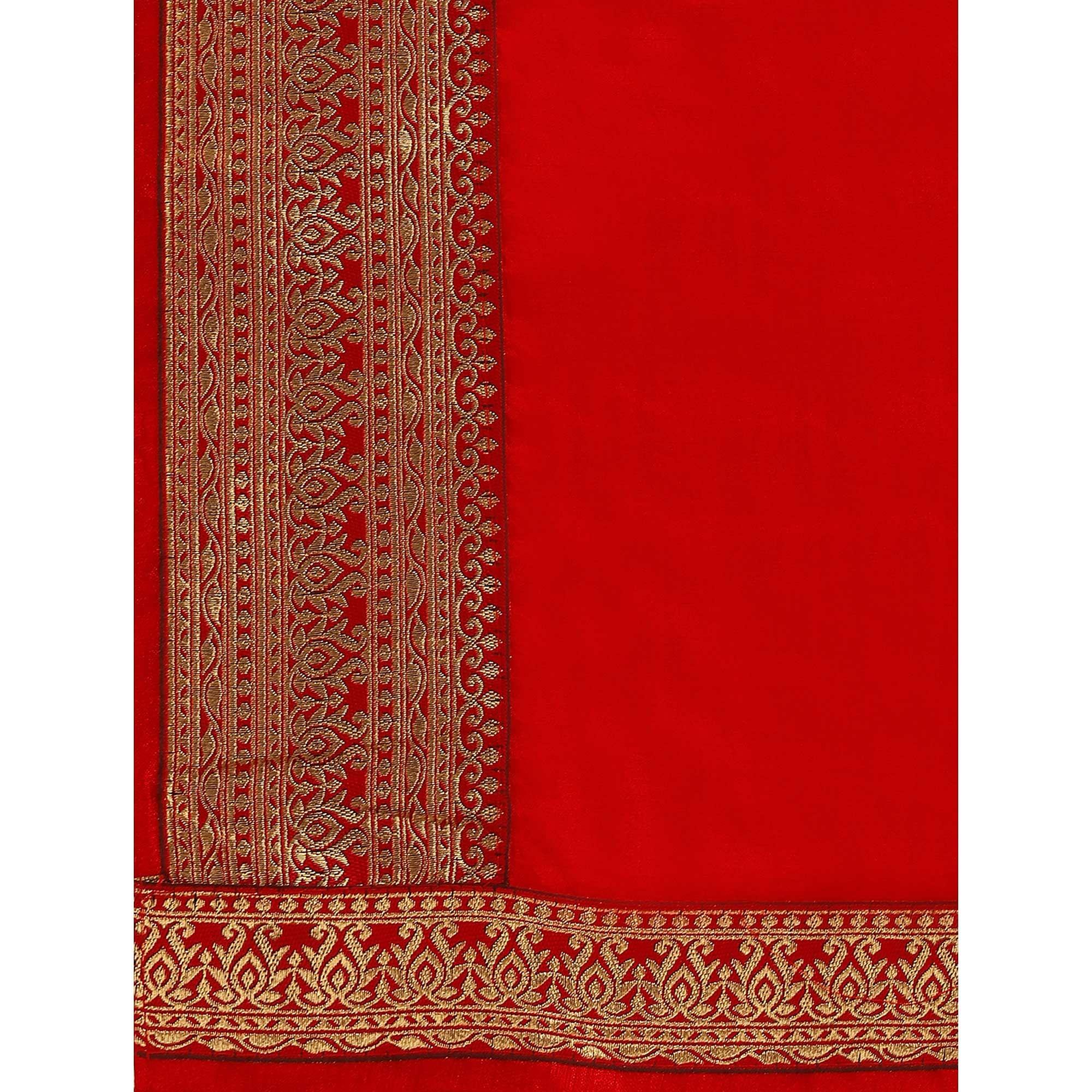 Red Festive Wear Lace Work Silk Saree - Peachmode