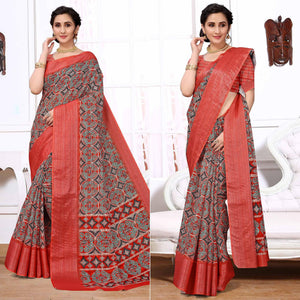 Red Festive Wear Printed Art Silk Saree - Peachmode