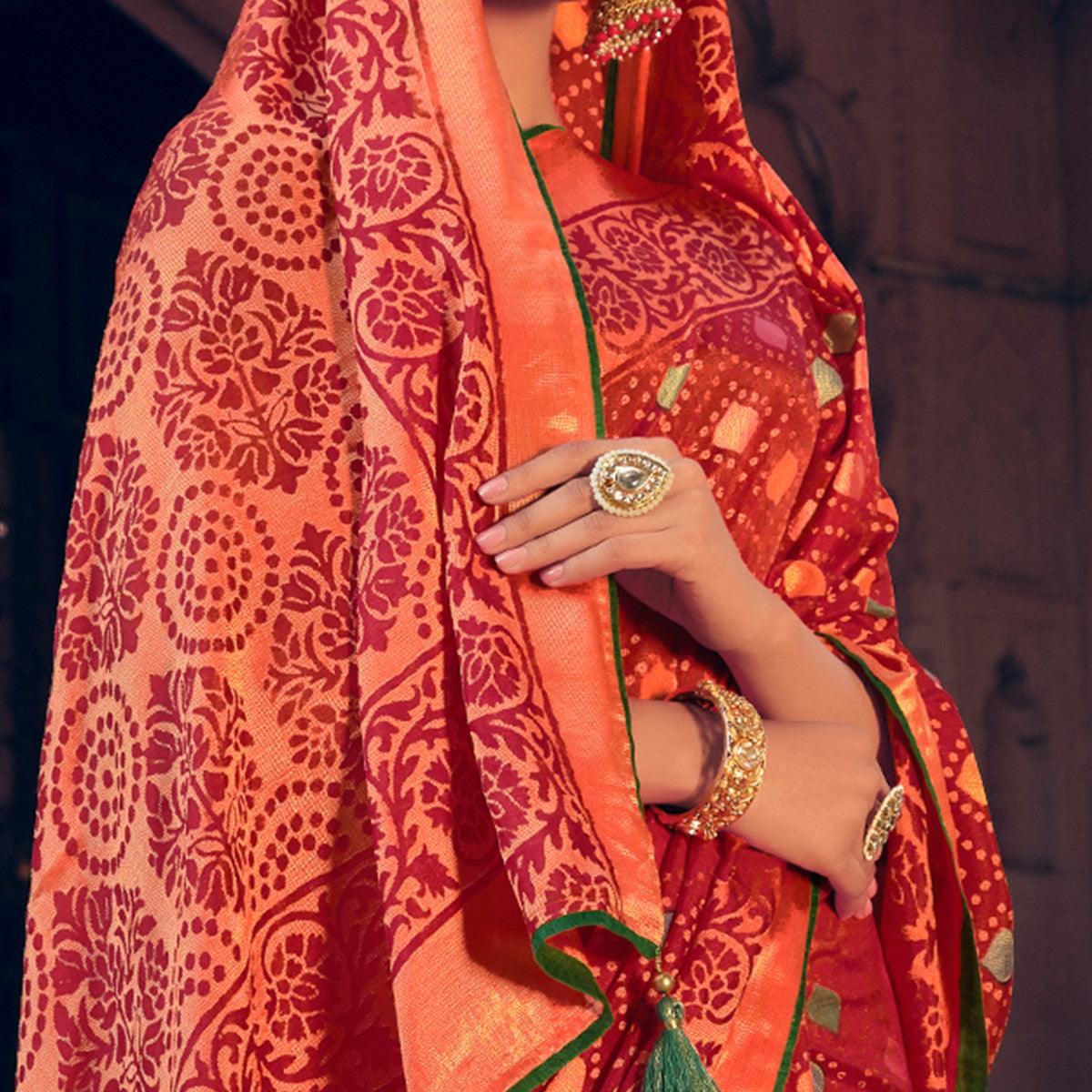 Red Festive Wear Printed Moss Brasso Paithani Silk Saree - Peachmode