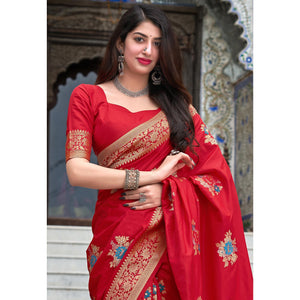 Red Festive Wear Printed Silk Saree - Peachmode