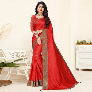 Red Festive Wear Solid Art Silk Saree - Peachmode