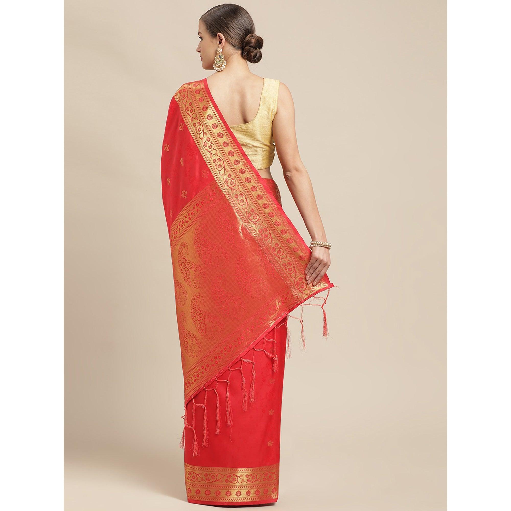 Red Festive Wear Weaving Banarasi Silk Saree - Peachmode