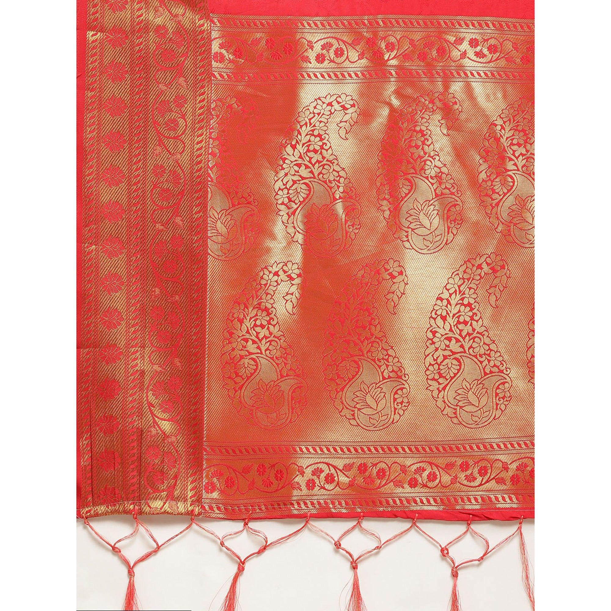 Red Festive Wear Weaving Banarasi Silk Saree - Peachmode