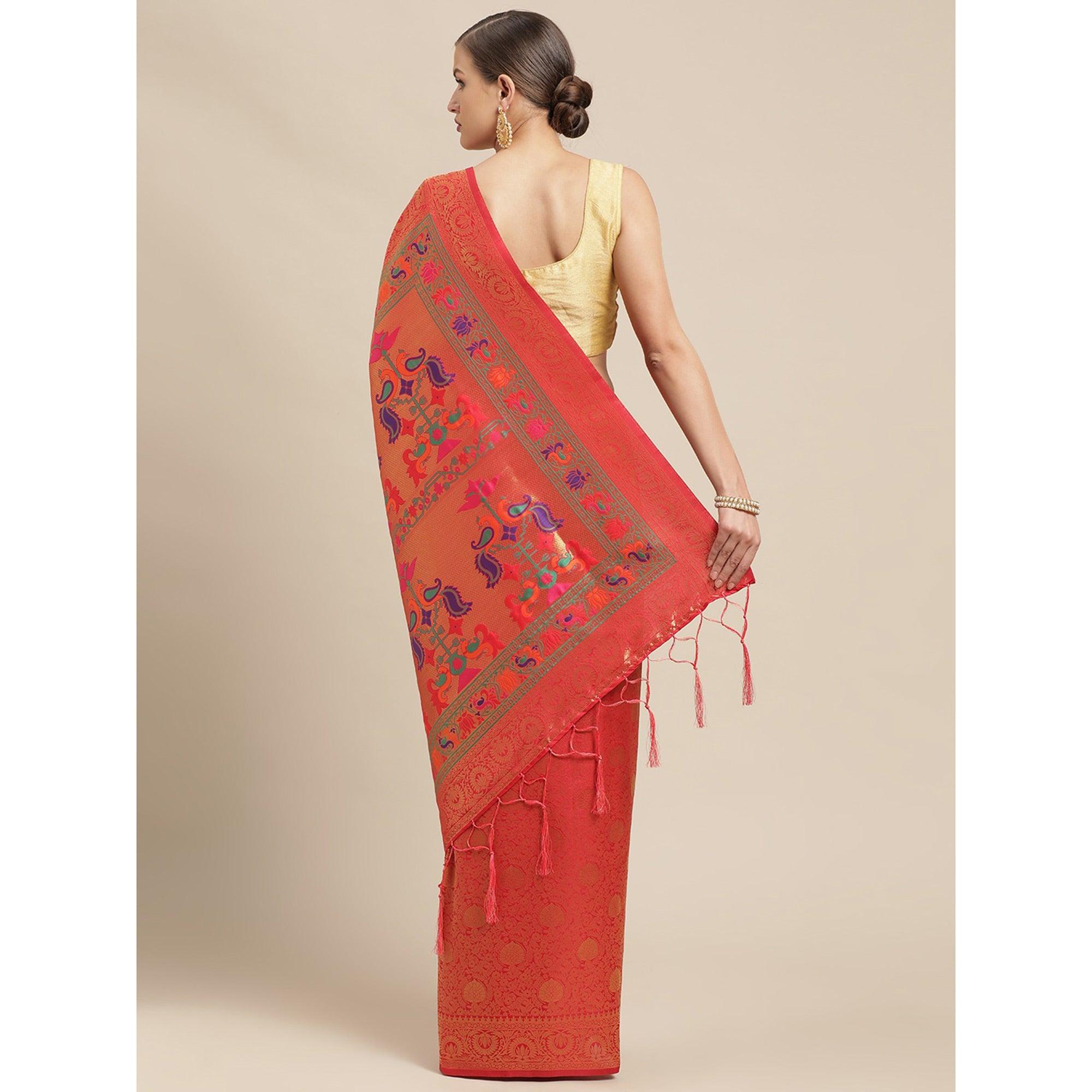 Red Festive Wear Weaving Kanjivaram Silk Saree - Peachmode
