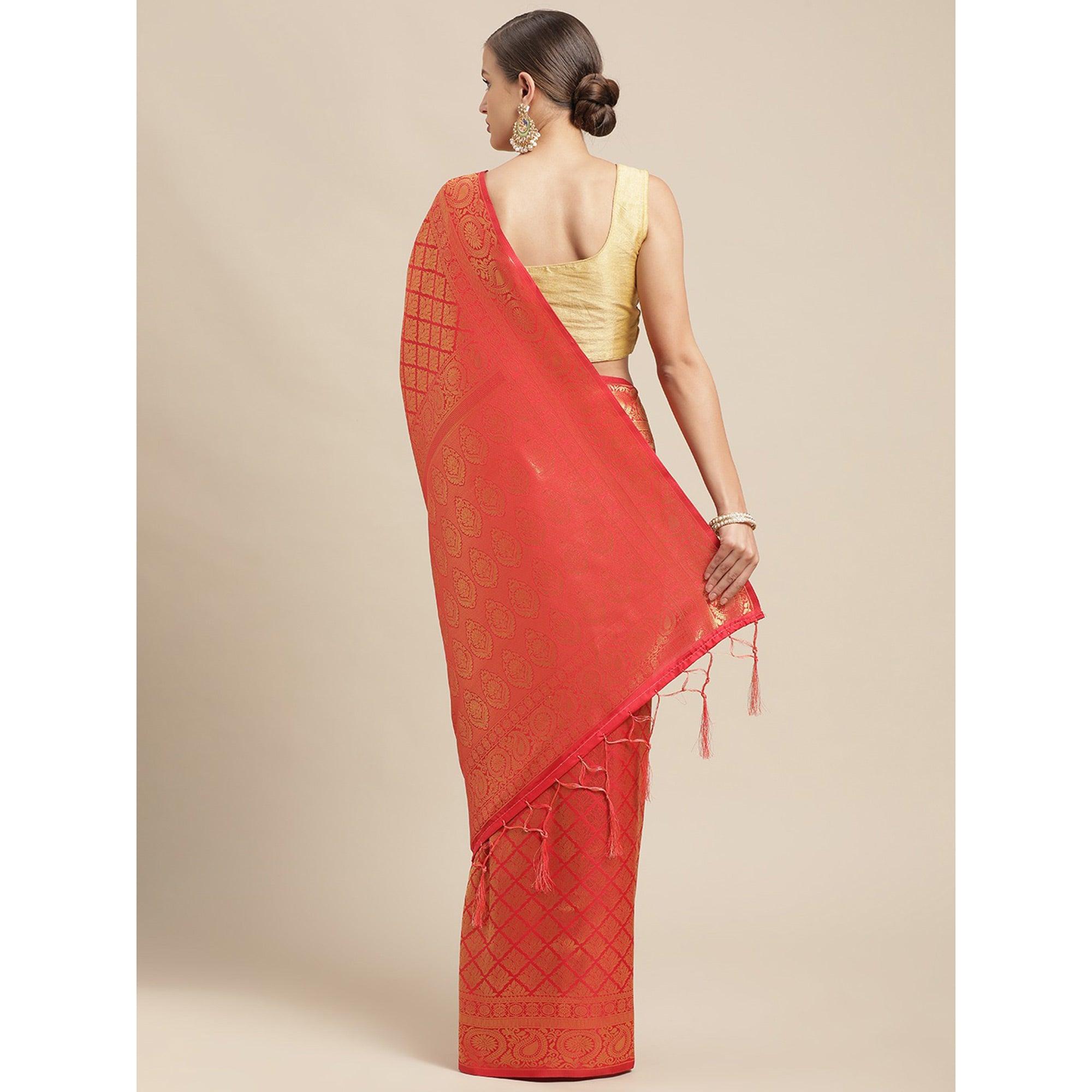 Red Festive Wear Weaving Kanjivaram Silk Saree - Peachmode