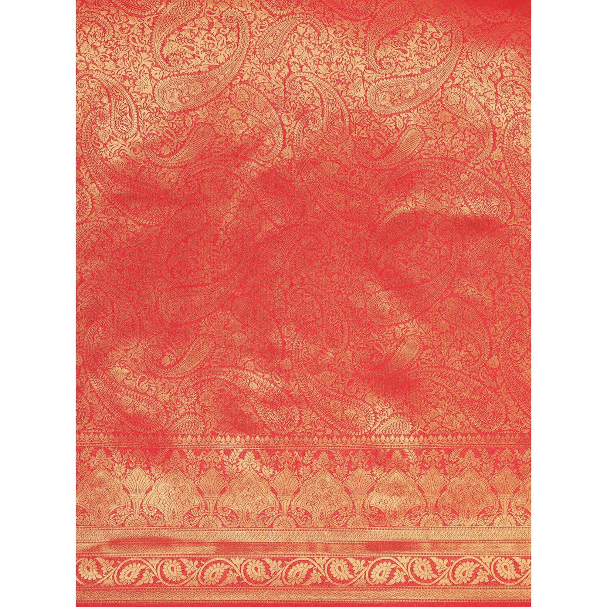 Red Festive Wear Weaving Kanjivaram Silk Saree - Peachmode