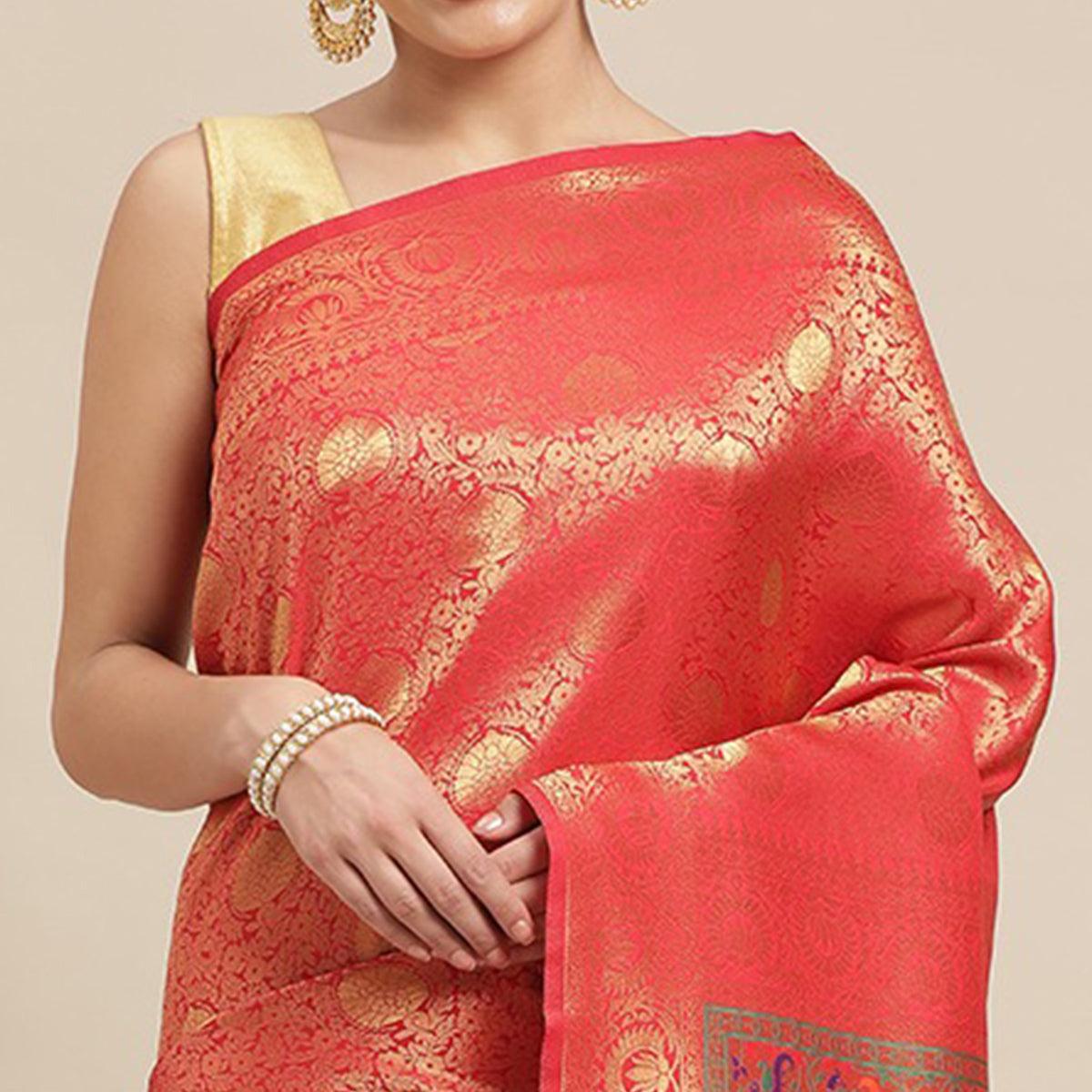 Red Festive Wear Weaving Kanjivaram Silk Saree - Peachmode