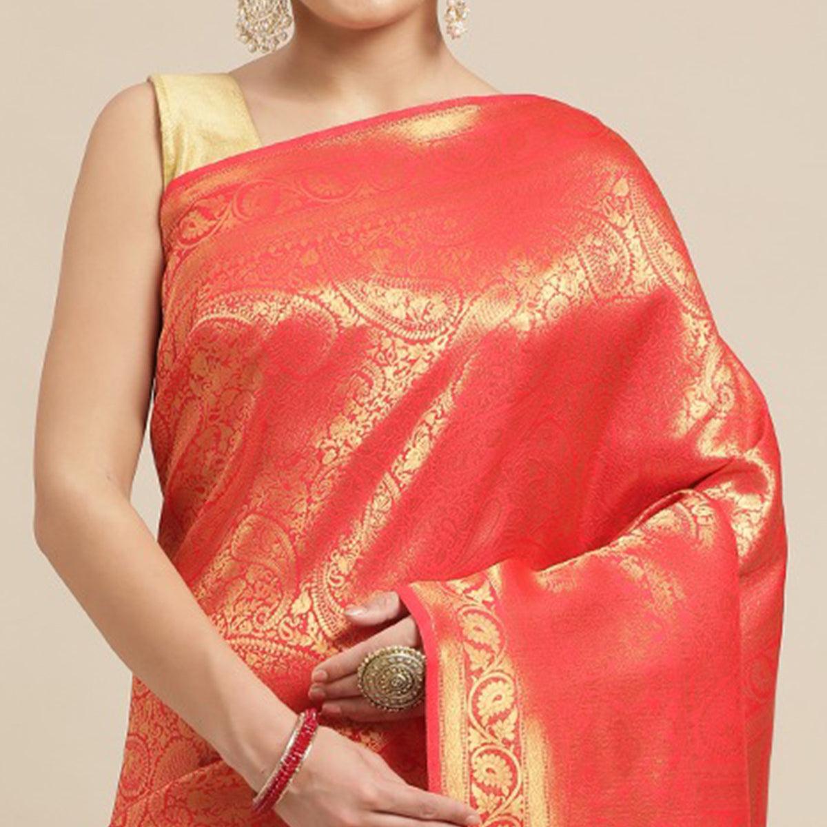 Red Festive Wear Weaving Kanjivaram Silk Saree - Peachmode