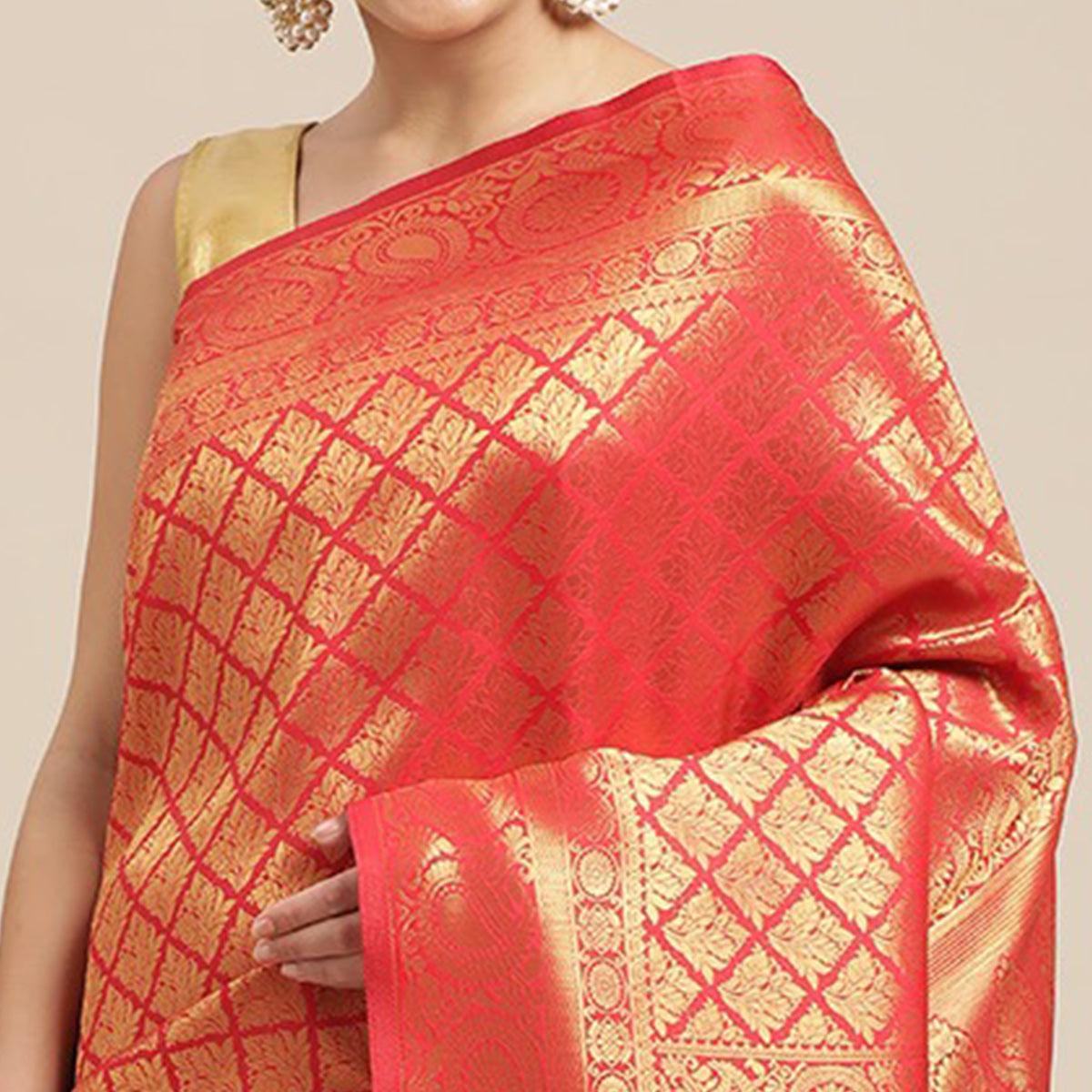 Red Festive Wear Weaving Kanjivaram Silk Saree - Peachmode