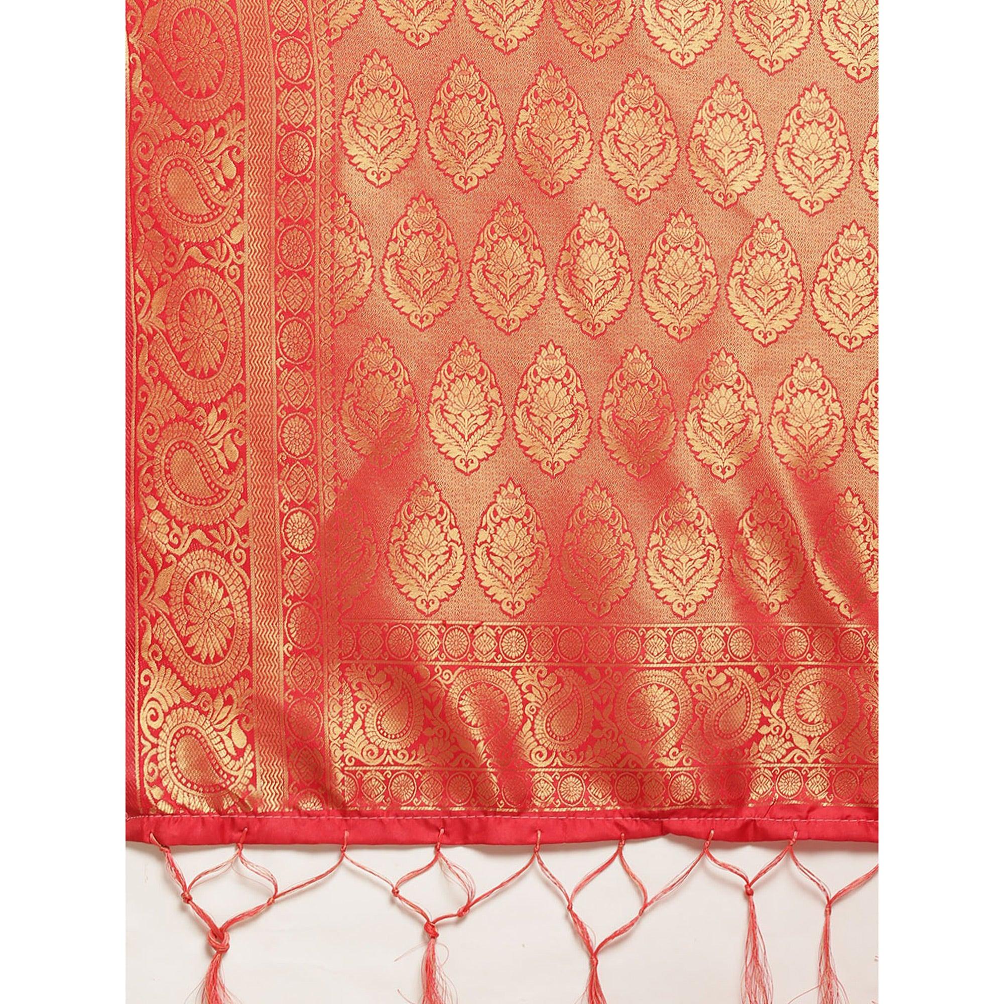 Red Festive Wear Weaving Kanjivaram Silk Saree - Peachmode