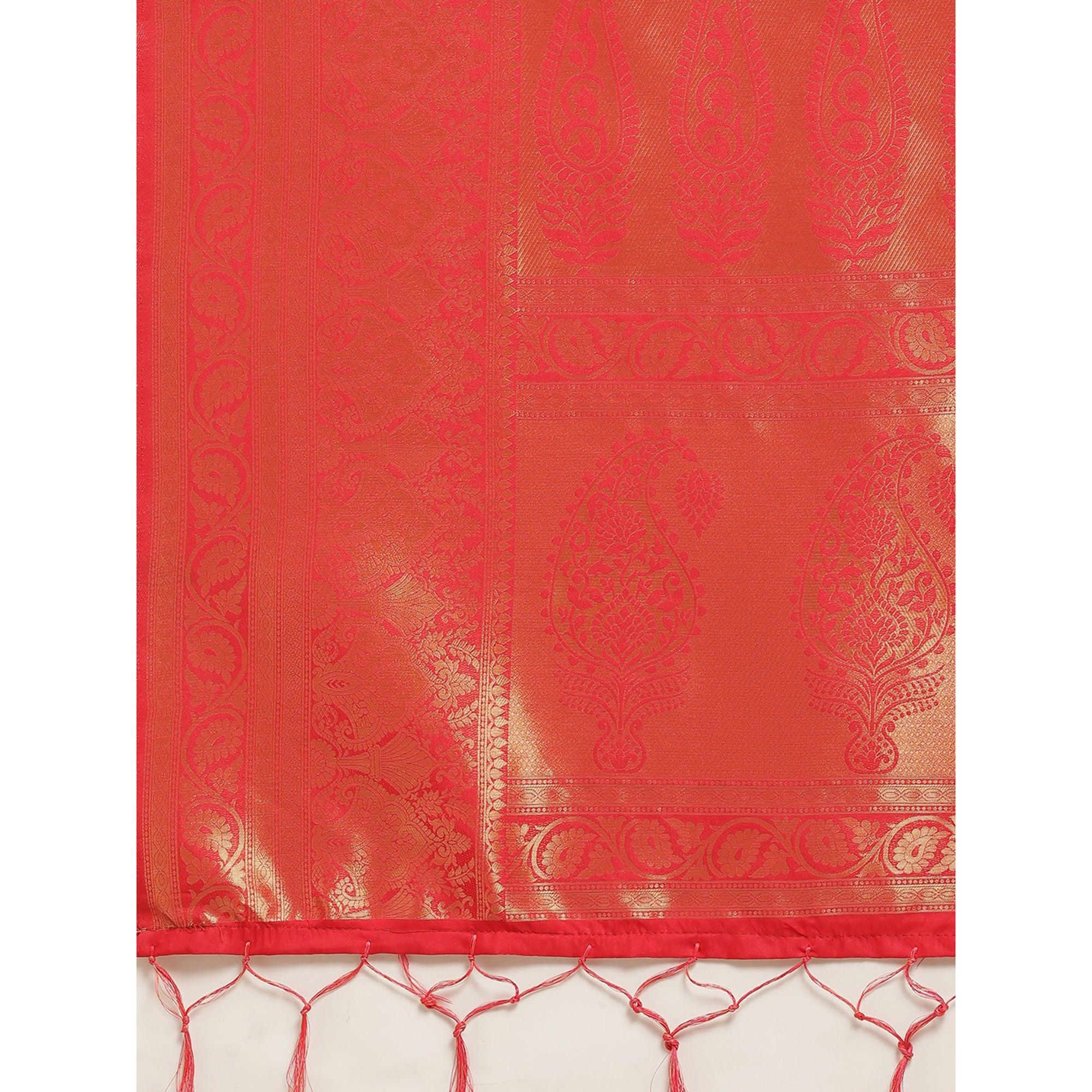 Red Festive Wear Weaving Kanjivaram Silk Saree - Peachmode