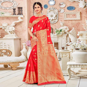 Red Festive Wear Woven Art Silk Sare - Peachmode