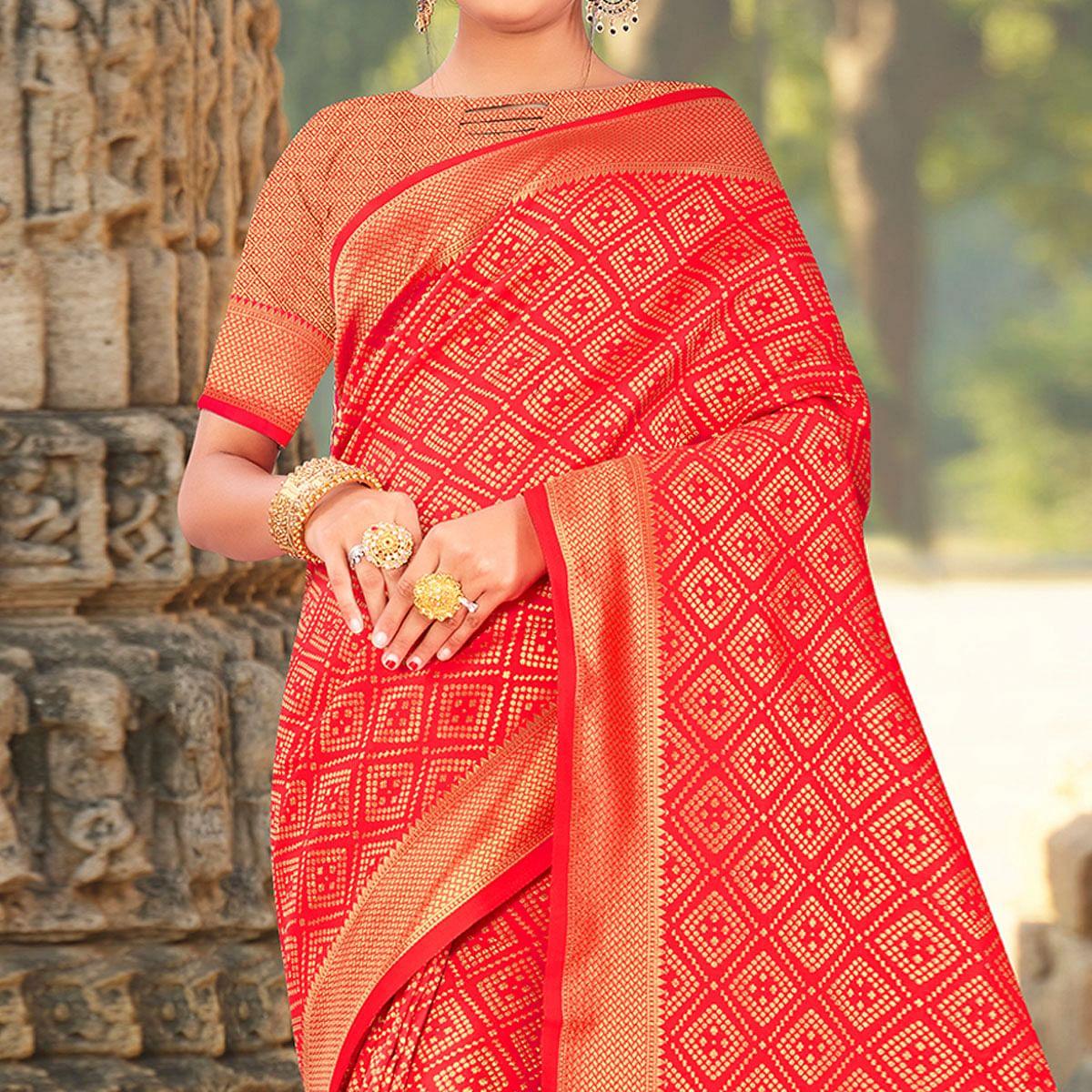 Red Festive Wear Woven Art Silk Saree - Peachmode