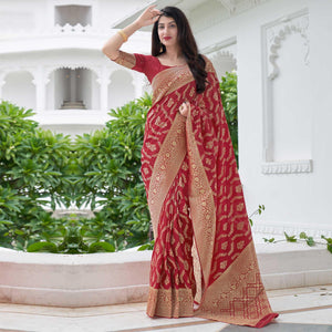 Red Festive Wear Woven Banarasi Art Silk Saree - Peachmode