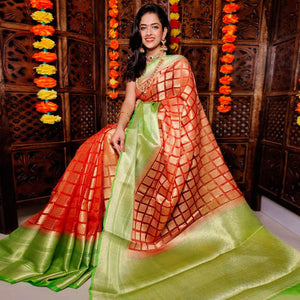 Red Festive Wear Woven Banarasi Silk Saree - Peachmode