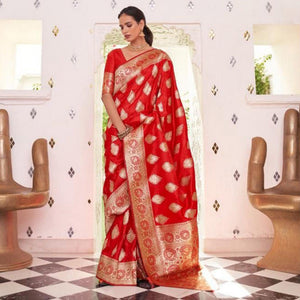 Red Festive Wear Woven Banarasi Silk Saree - Peachmode