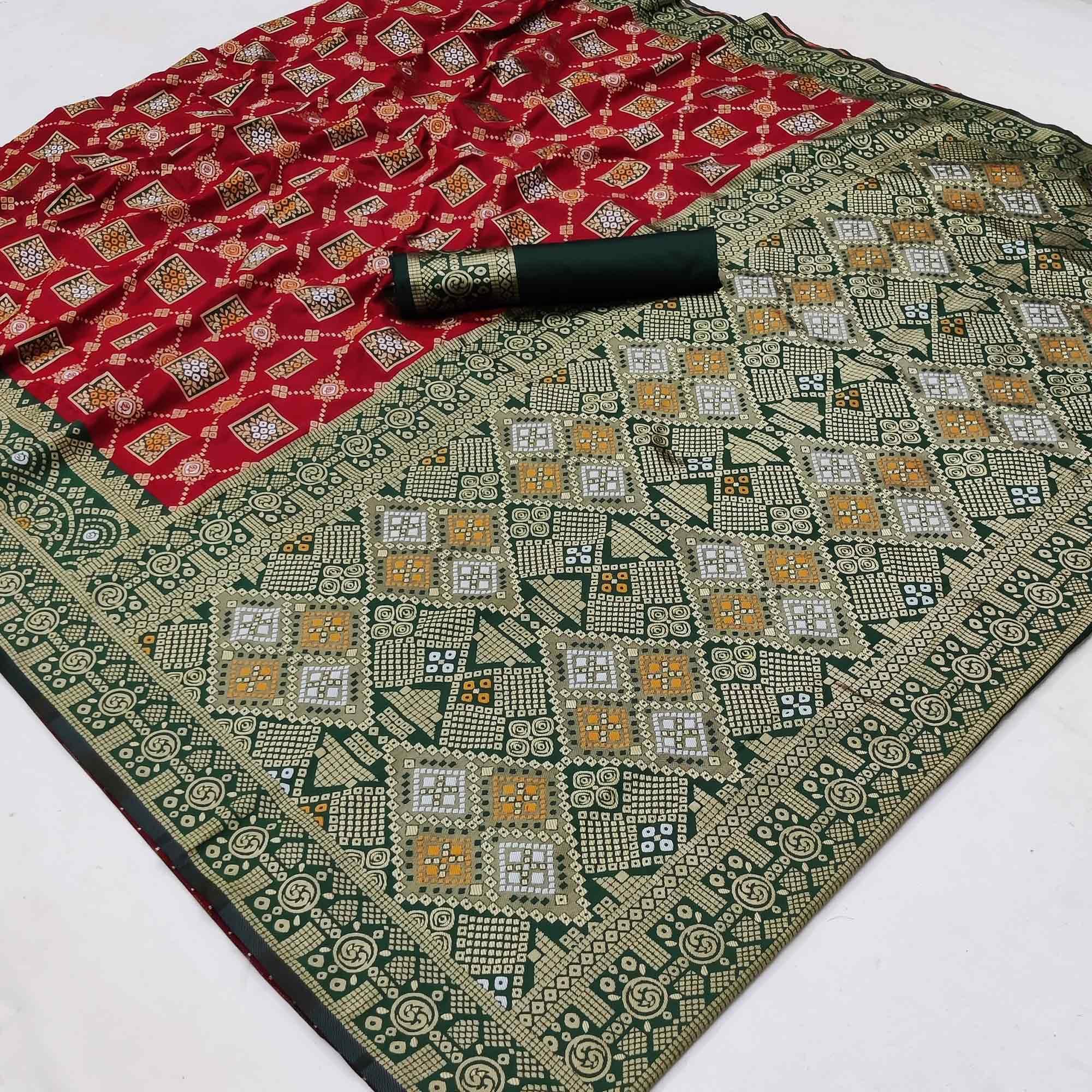 Red Festive Wear Woven Heavy Silk Saree - Peachmode