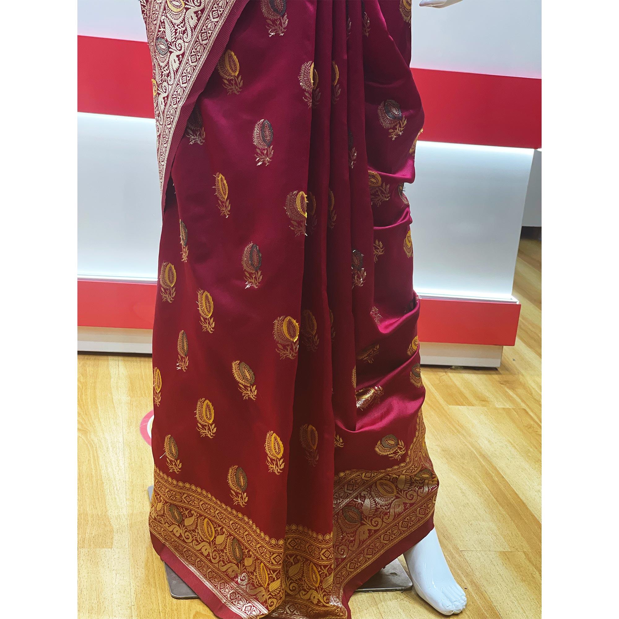 Red Festive Wear Woven Jacquard Banarasi Saree - Peachmode