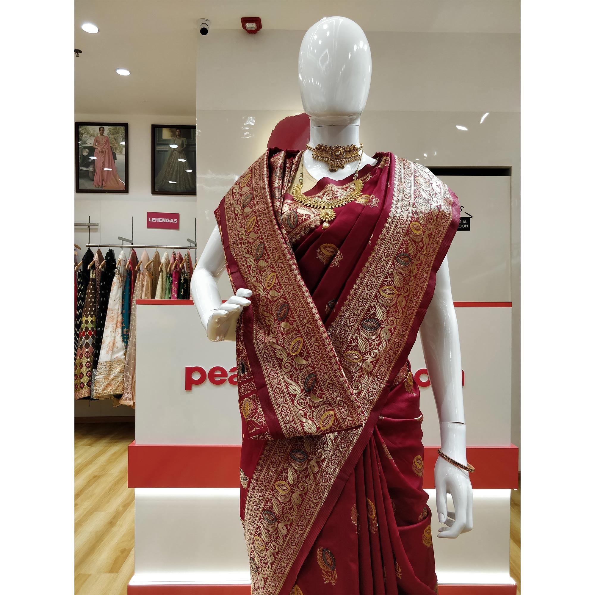 Red Festive Wear Woven Jacquard Banarasi Saree - Peachmode