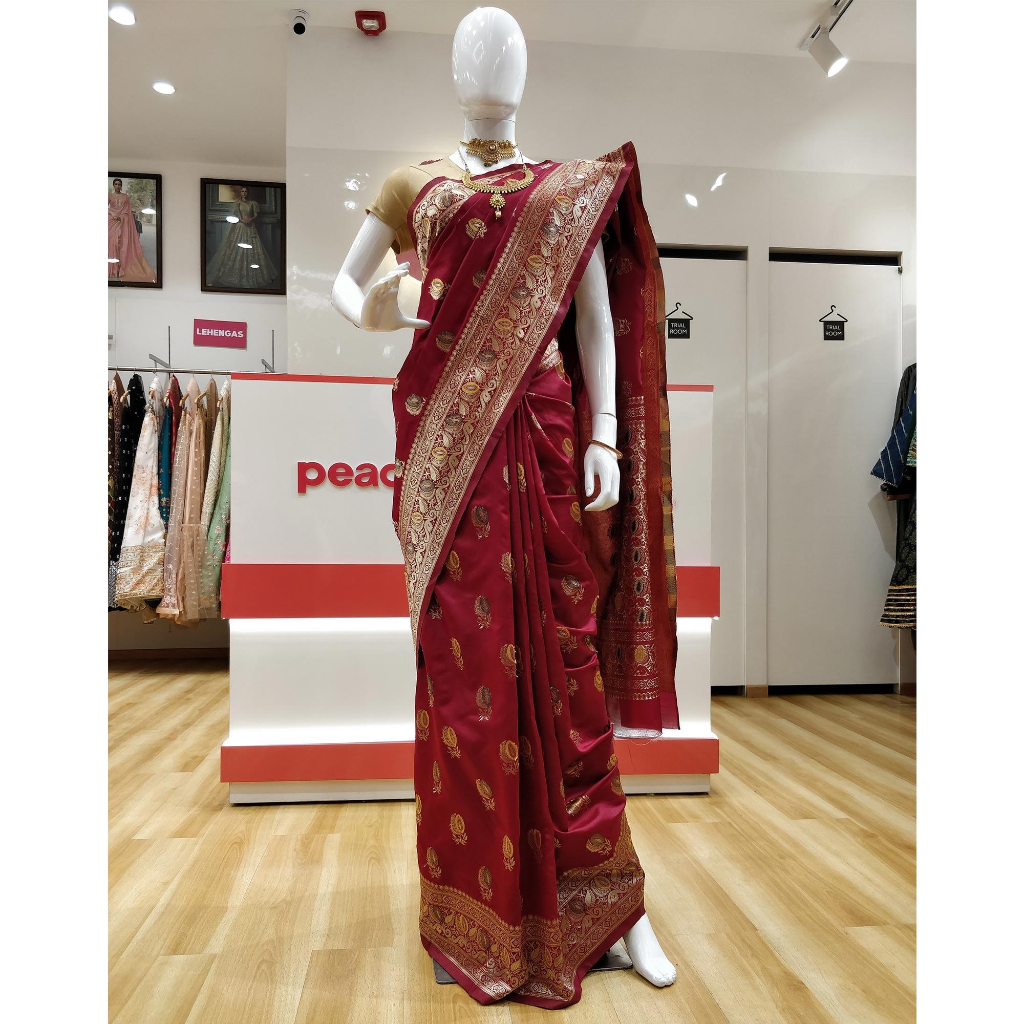 Red Festive Wear Woven Jacquard Banarasi Saree - Peachmode