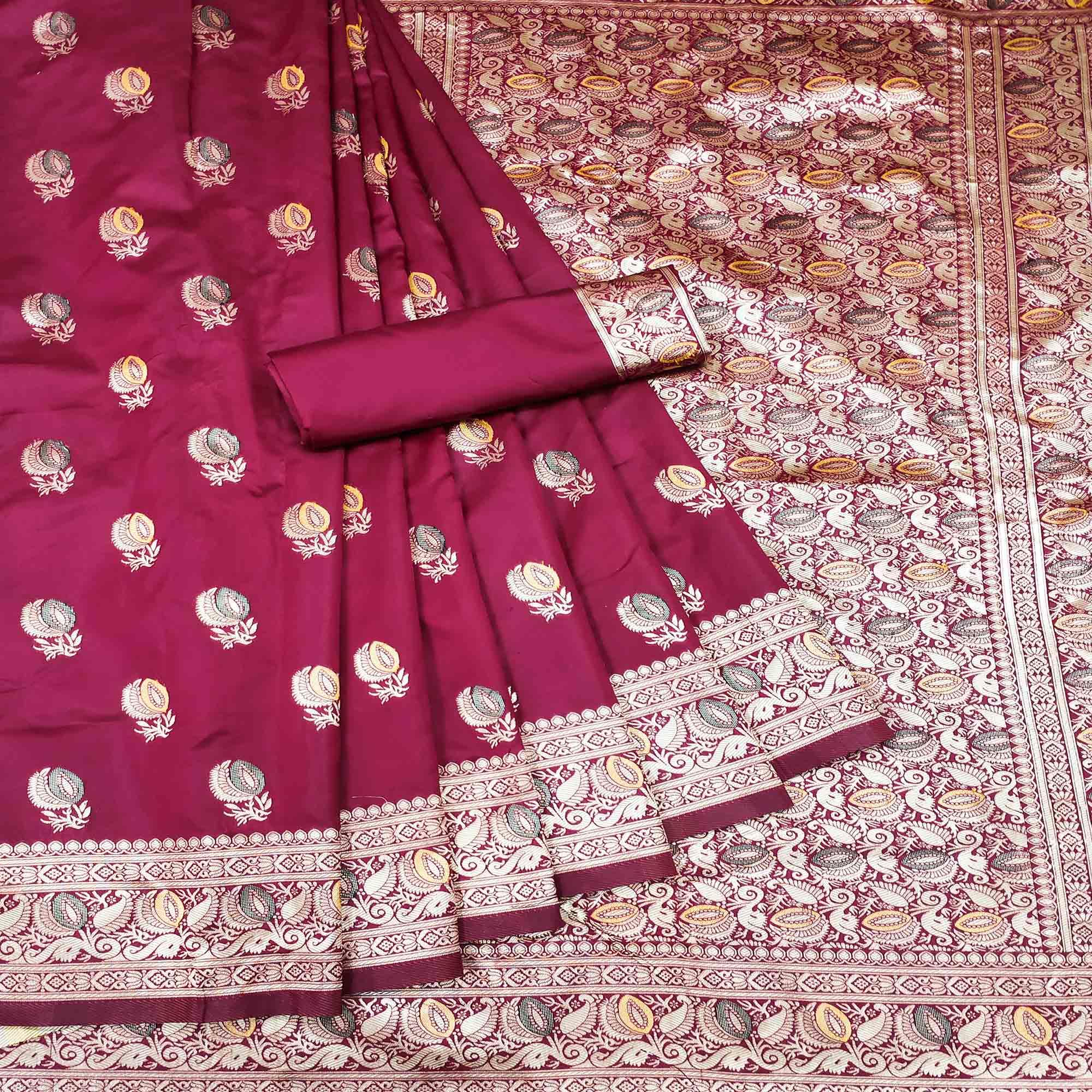 Red Festive Wear Woven Jacquard Banarasi Saree - Peachmode