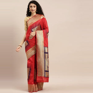 Red Festive Wear Woven Kanjivaram Silk Saree - Peachmode