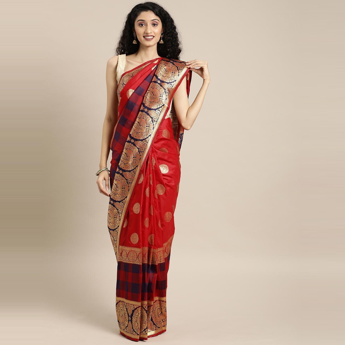 Red Festive Wear Woven Kanjivaram Silk Saree - Peachmode