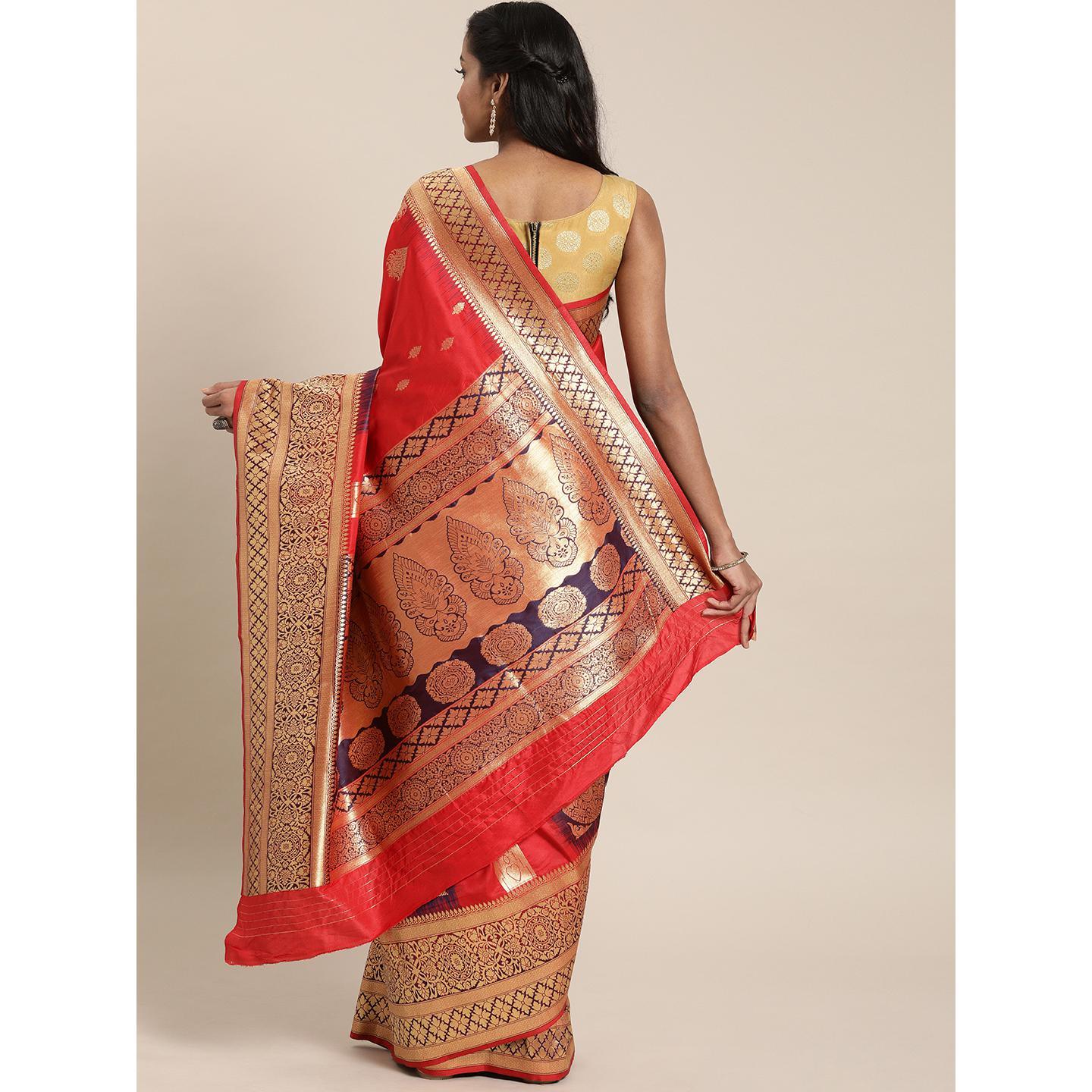 Red Festive Wear Woven Kanjivaram Silk Saree - Peachmode