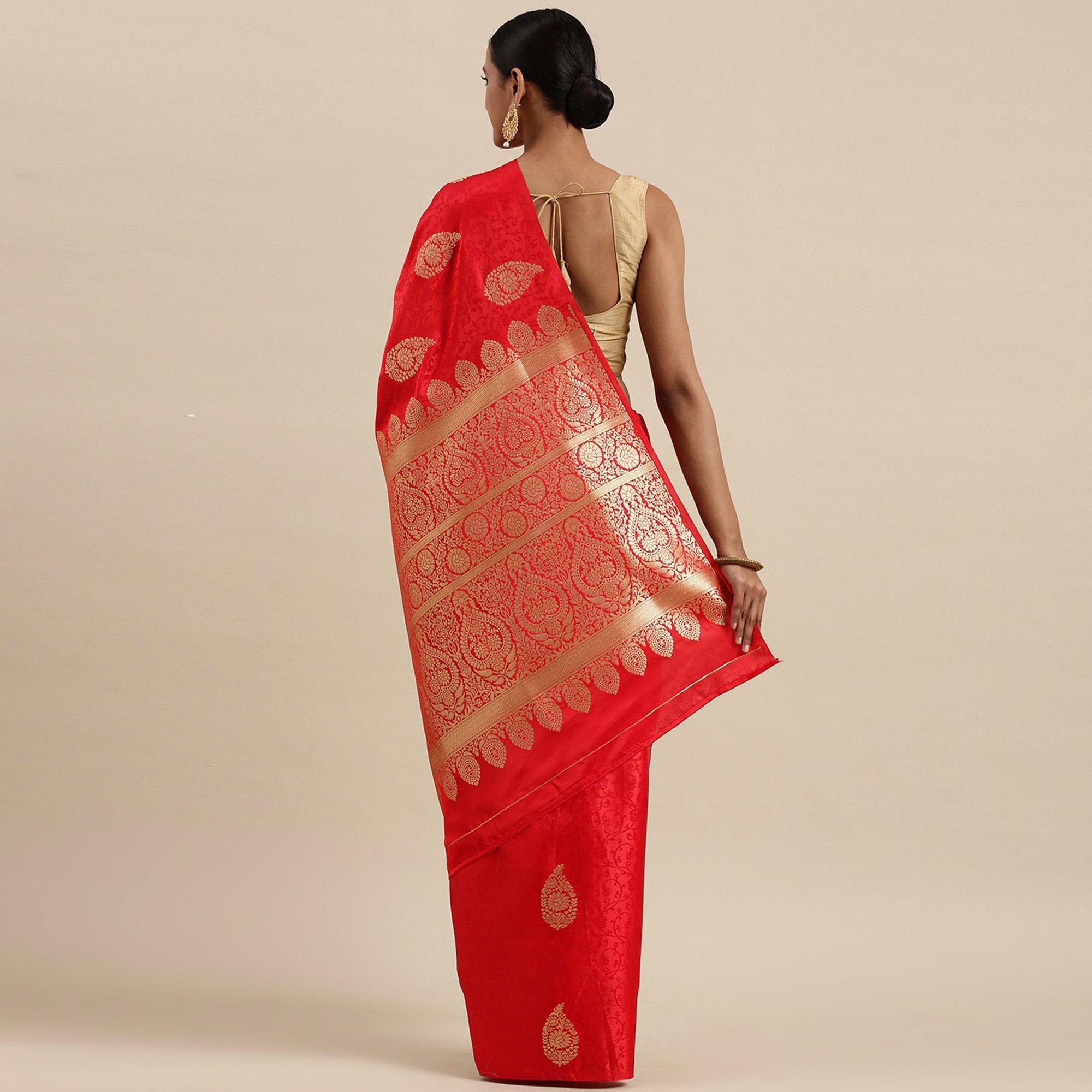 Red Festive Wear Woven Kanjivaram Silk Saree - Peachmode