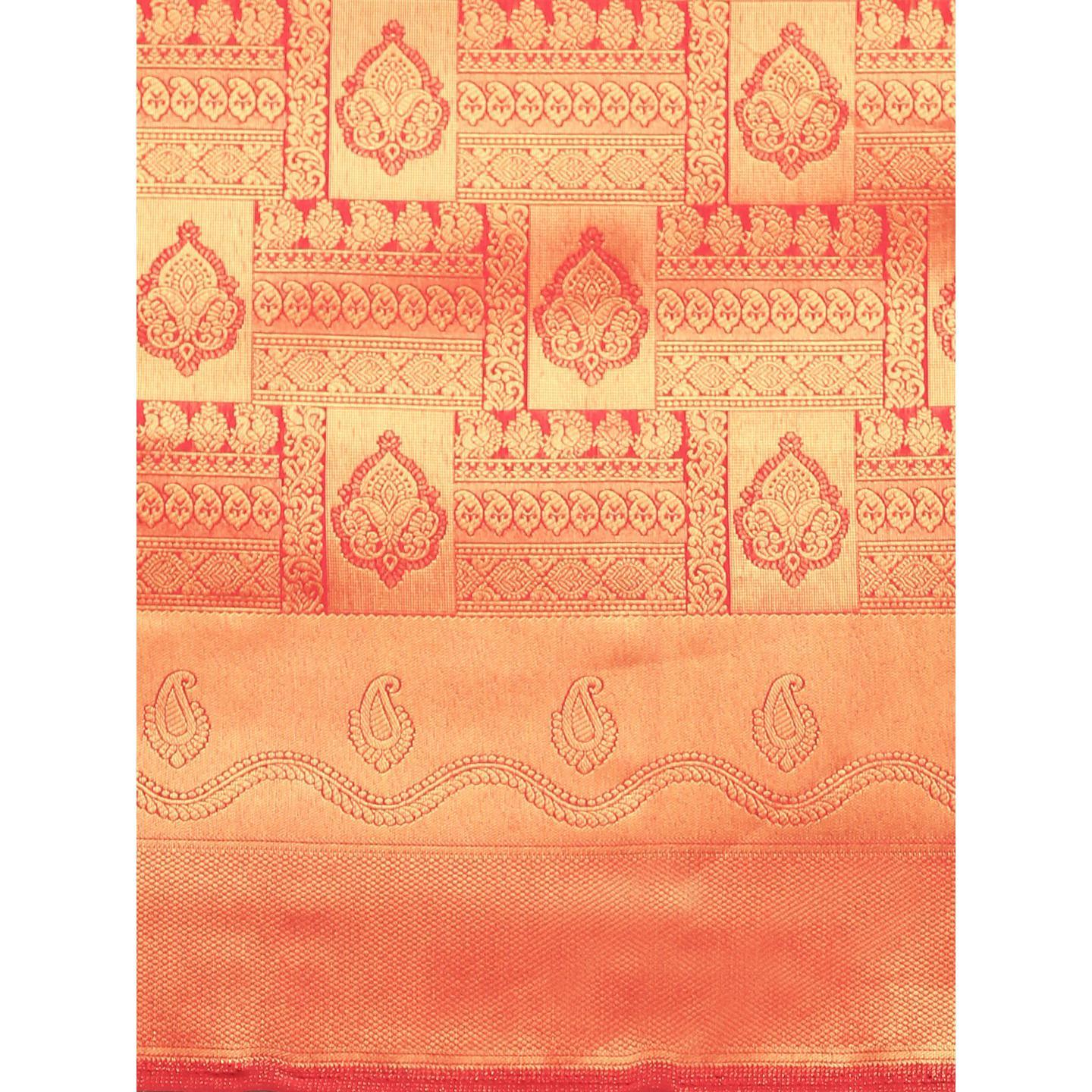 Red Festive Wear Woven Kanjivaram Silk Saree - Peachmode