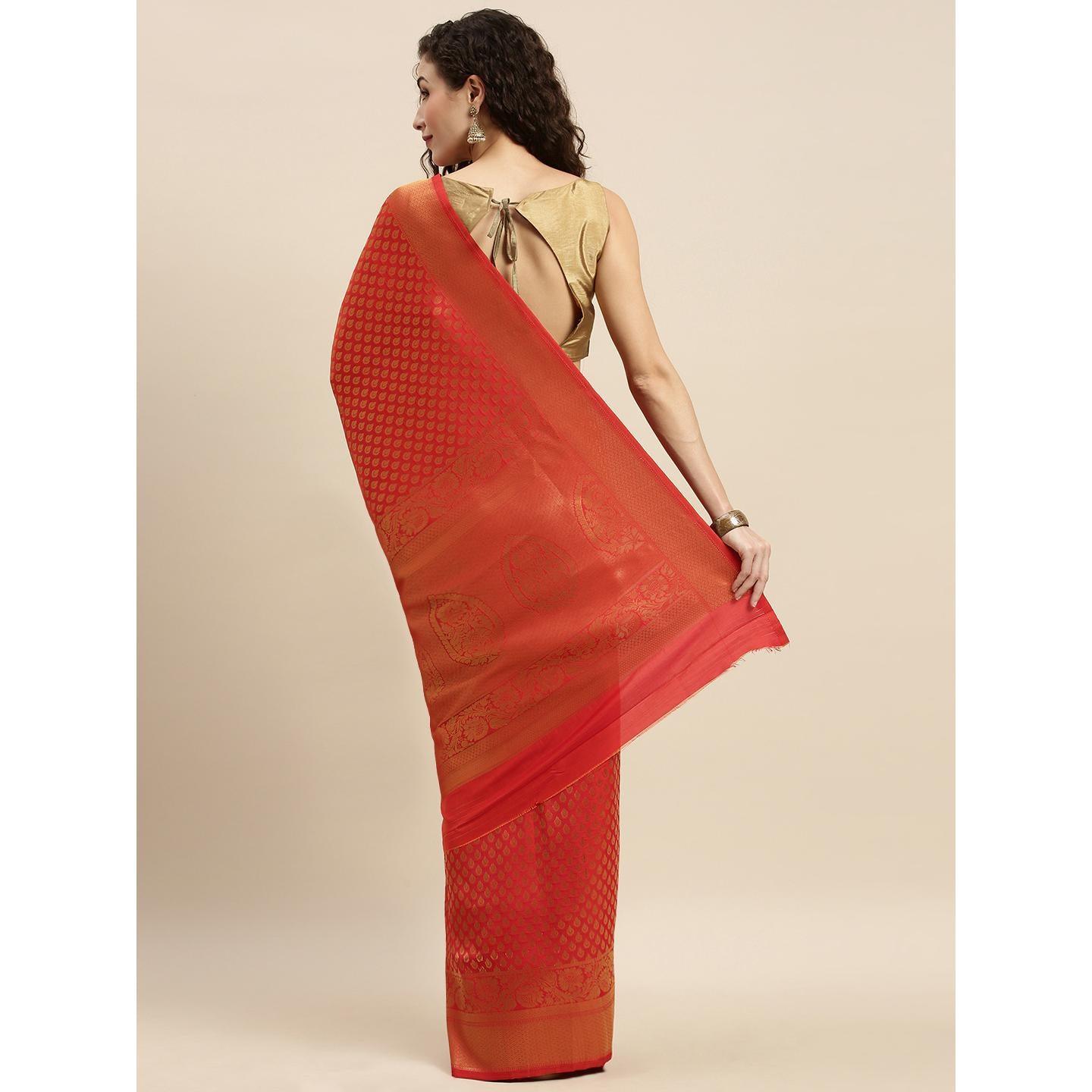 Red Festive Wear Woven Kanjivaram Silk Saree - Peachmode