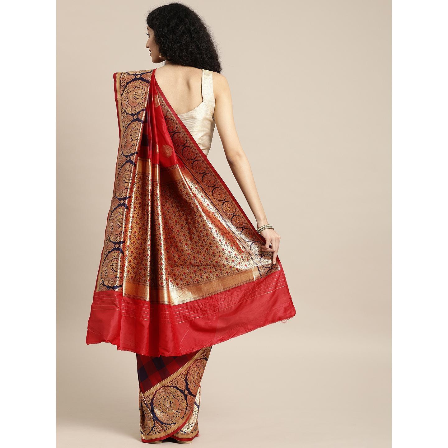 Red Festive Wear Woven Kanjivaram Silk Saree - Peachmode