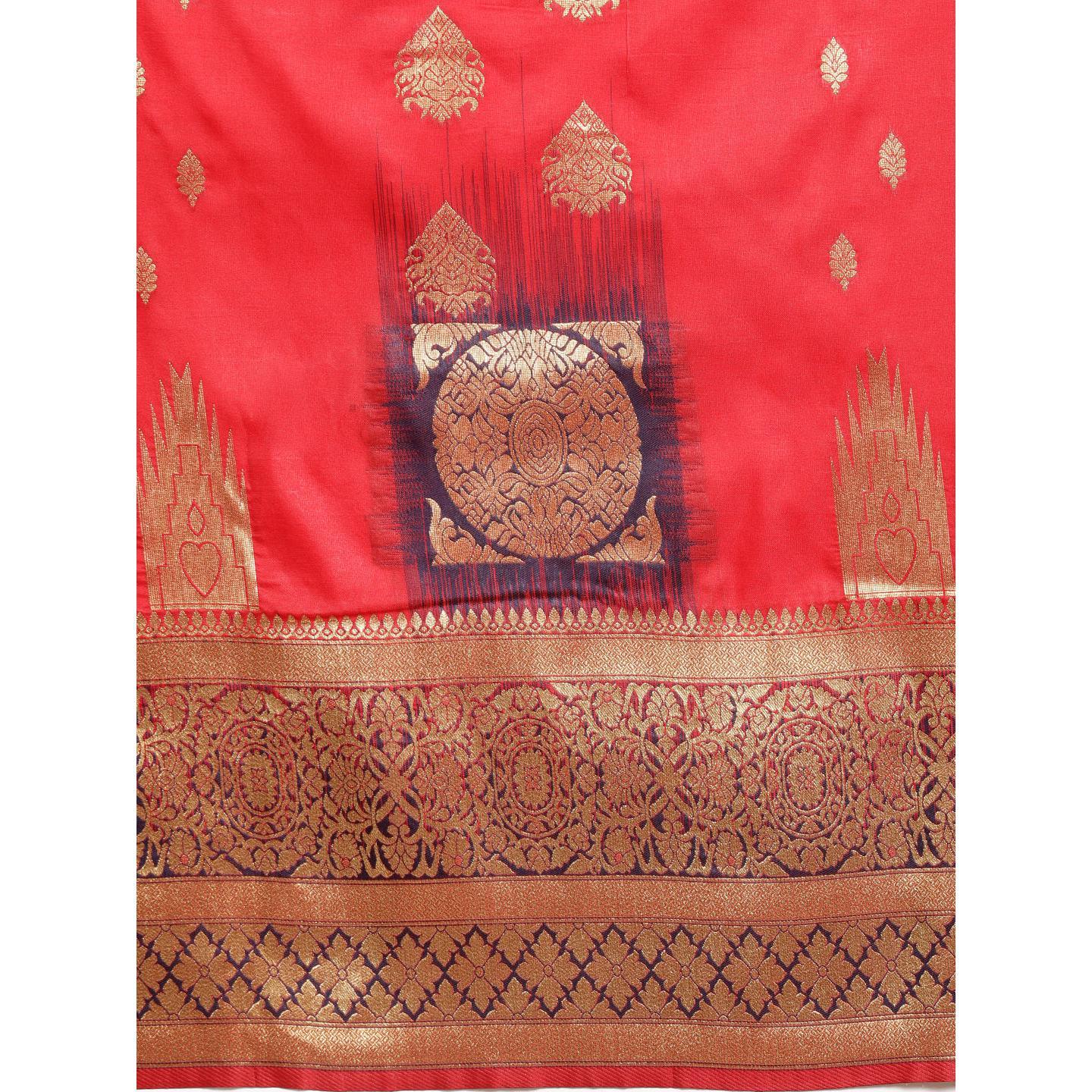 Red Festive Wear Woven Kanjivaram Silk Saree - Peachmode