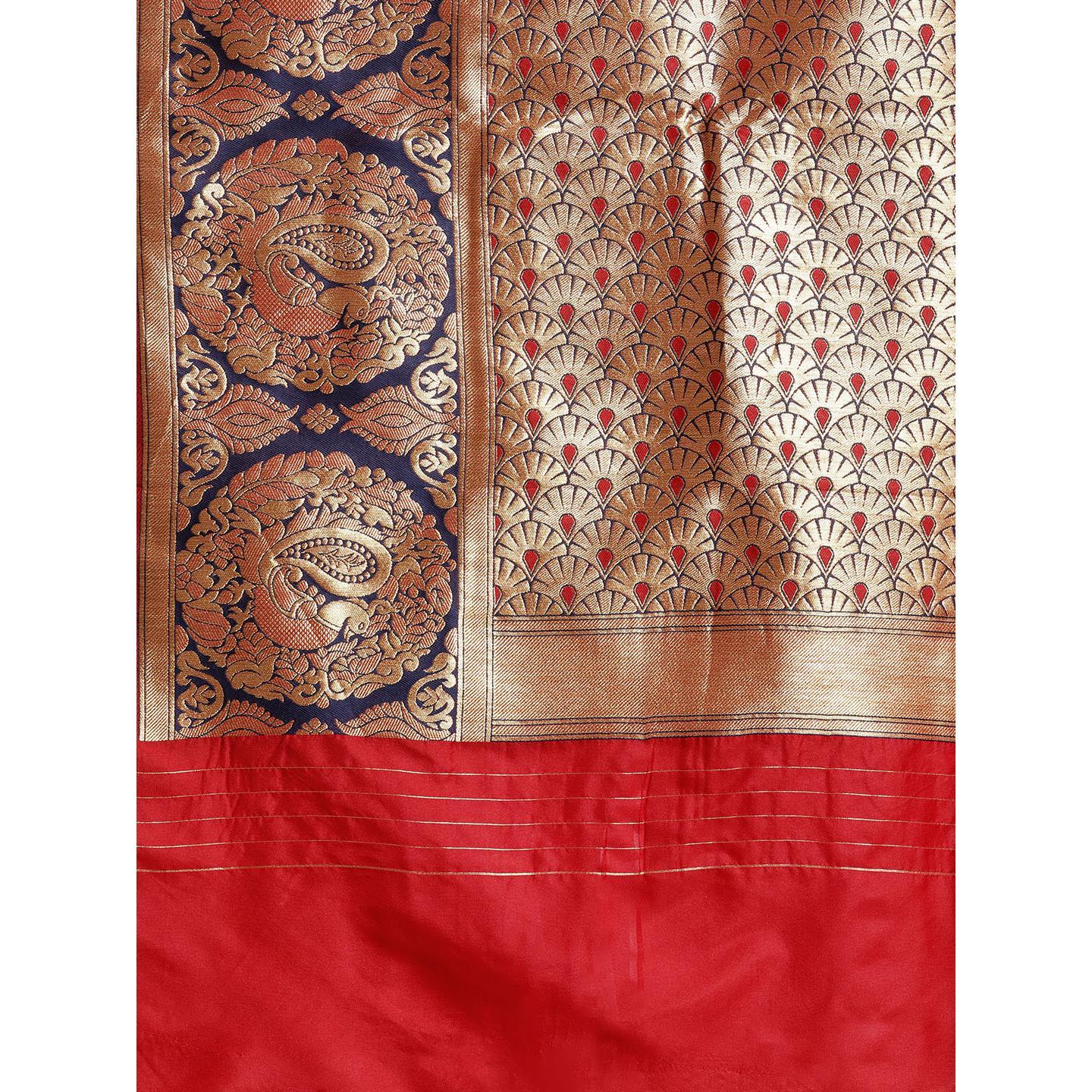 Red Festive Wear Woven Kanjivaram Silk Saree - Peachmode