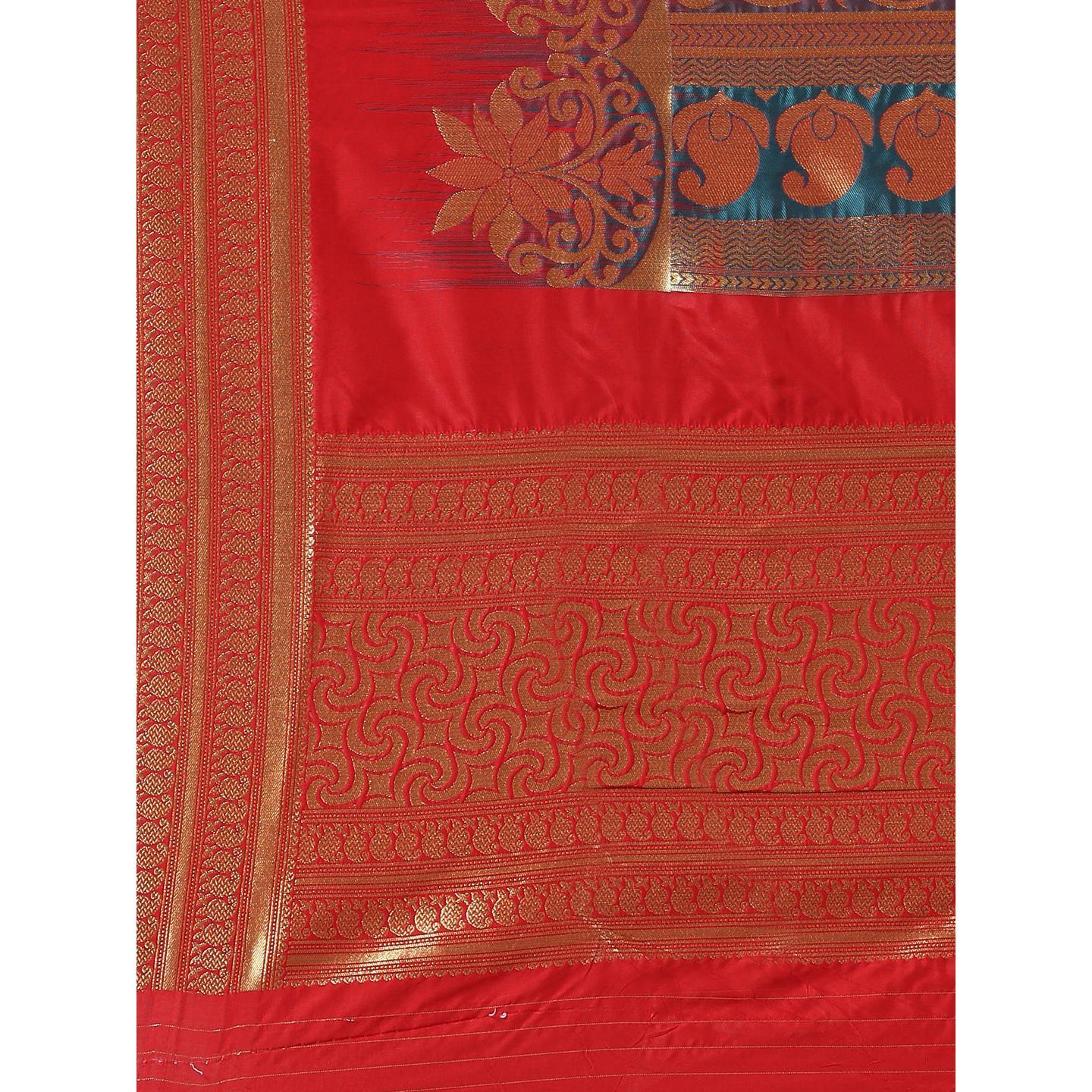 Red Festive Wear Woven Kanjivaram Silk Saree - Peachmode