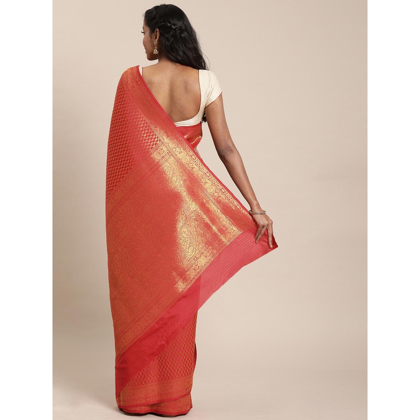 Red Festive Wear Woven Kanjivaram Silk Saree - Peachmode