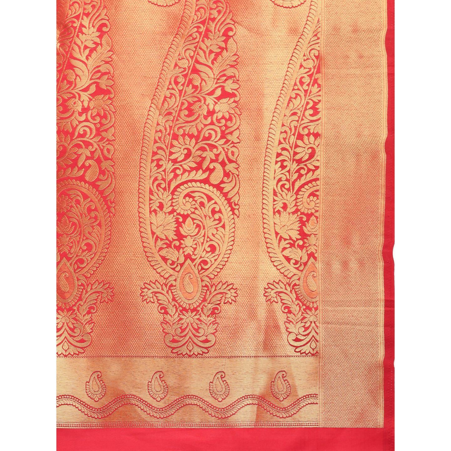 Red Festive Wear Woven Kanjivaram Silk Saree - Peachmode