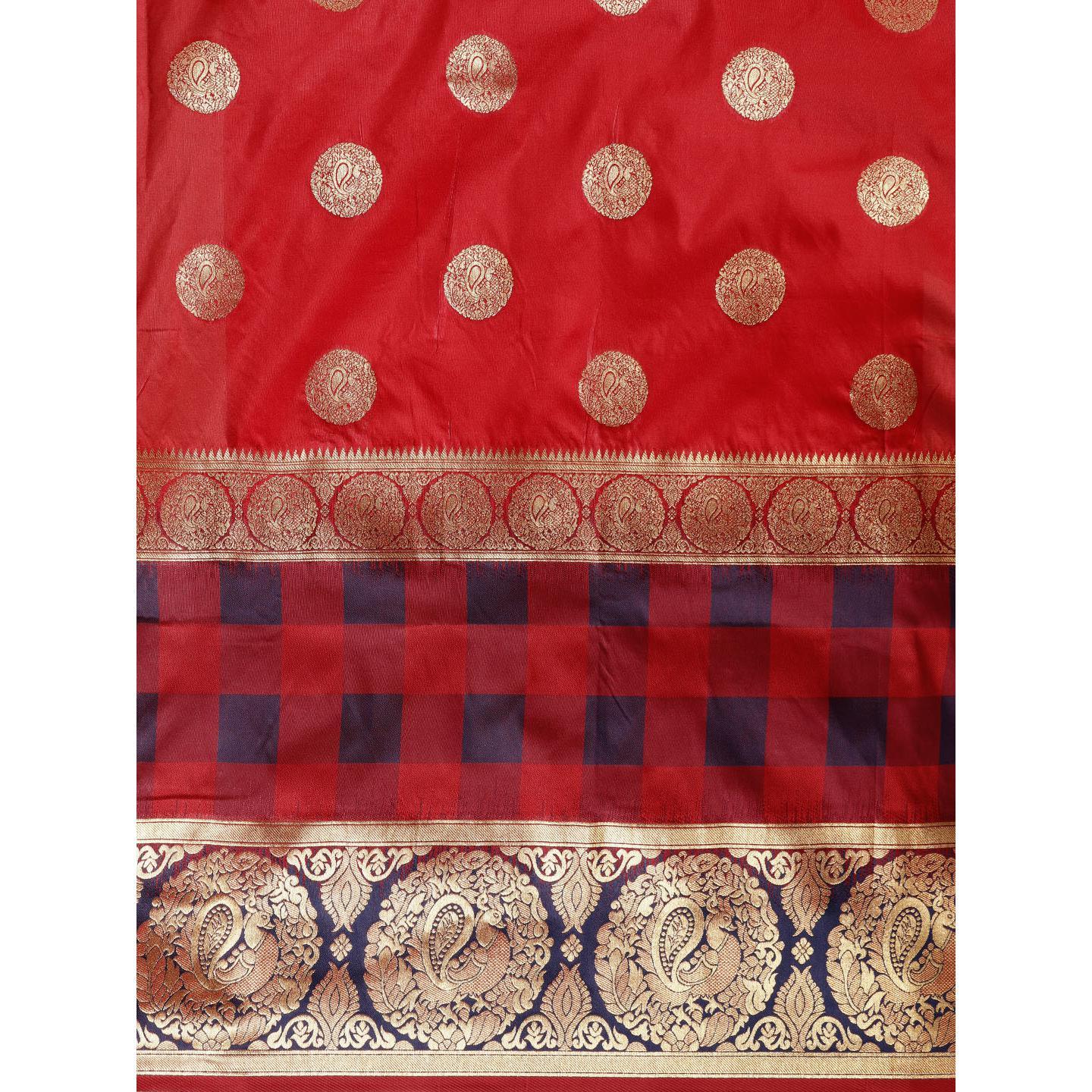 Red Festive Wear Woven Kanjivaram Silk Saree - Peachmode