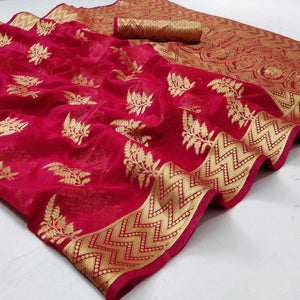 Red Festive Wear Woven Organza Saree - Peachmode